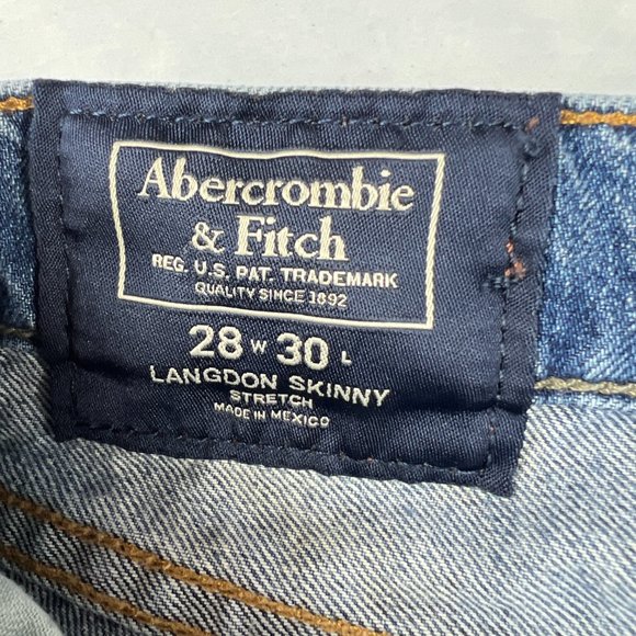 Abercrombie Fitch Jean Men 29x28* Langdon Skinny Blue Distressed Denim Tag 28x30 - Picture 7 of 16